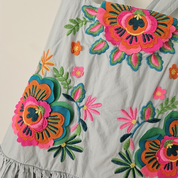 Mini Boden Light Blue Dress with Colorful Embroidery - Picture 2 of 6